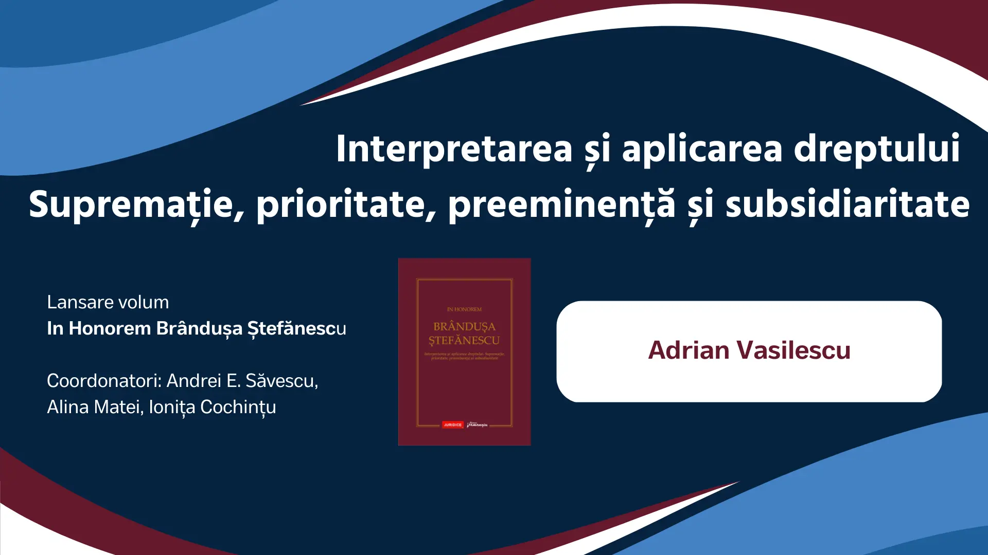 Adrian Vasilescu | Interpretarea și aplicarea dreptului. Supremație, prioritate, preeminență și subsidiaritate / 26 aprilie 2023